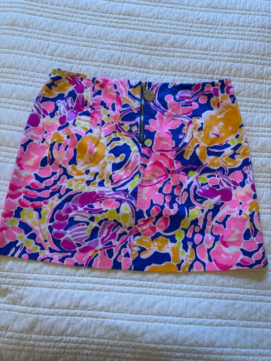 Lilly Pulitzer Marigold Brilliant Blue Catch Release Skort Gold Sz 8 Pocket Zip - Picture 3 of 6